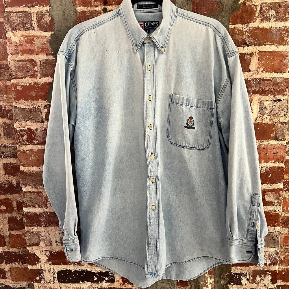 VTG Chaps Ralph Lauren Distressed Men's Denim Shirt M 23x29